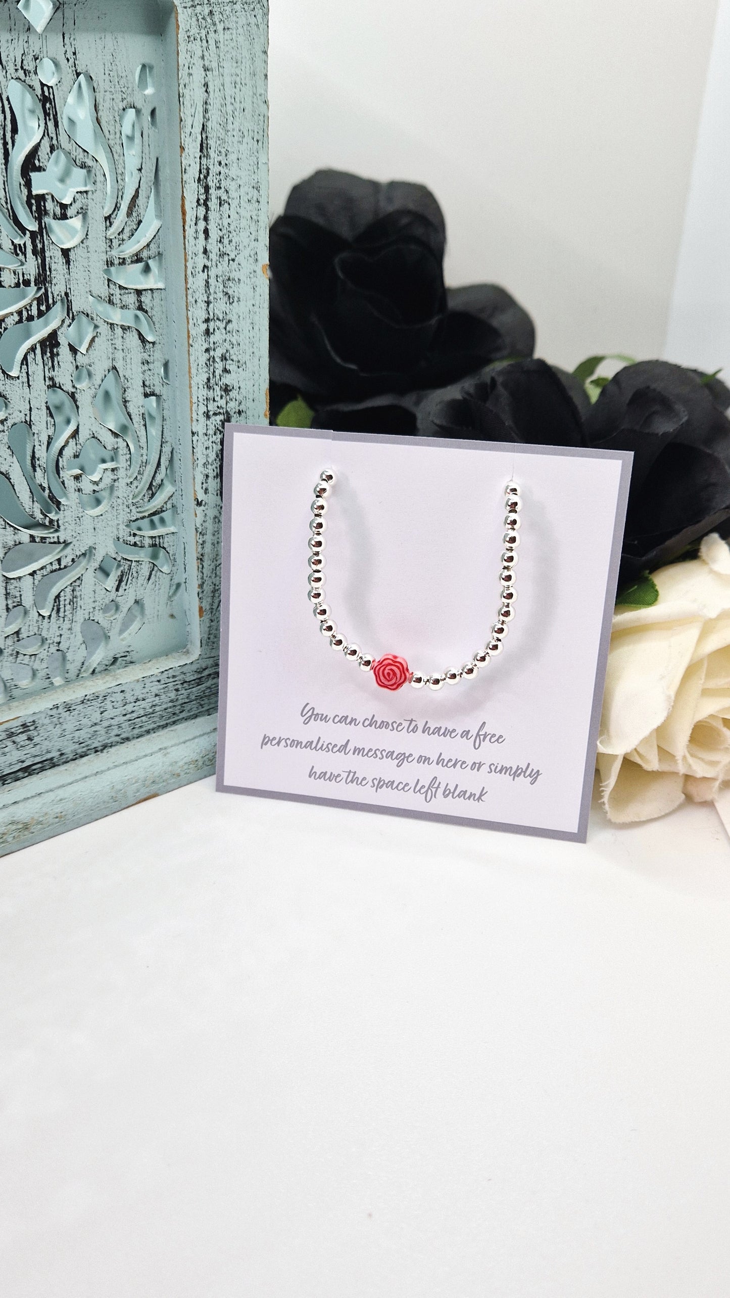 Red Rose Bead Silver Plated Bracelet