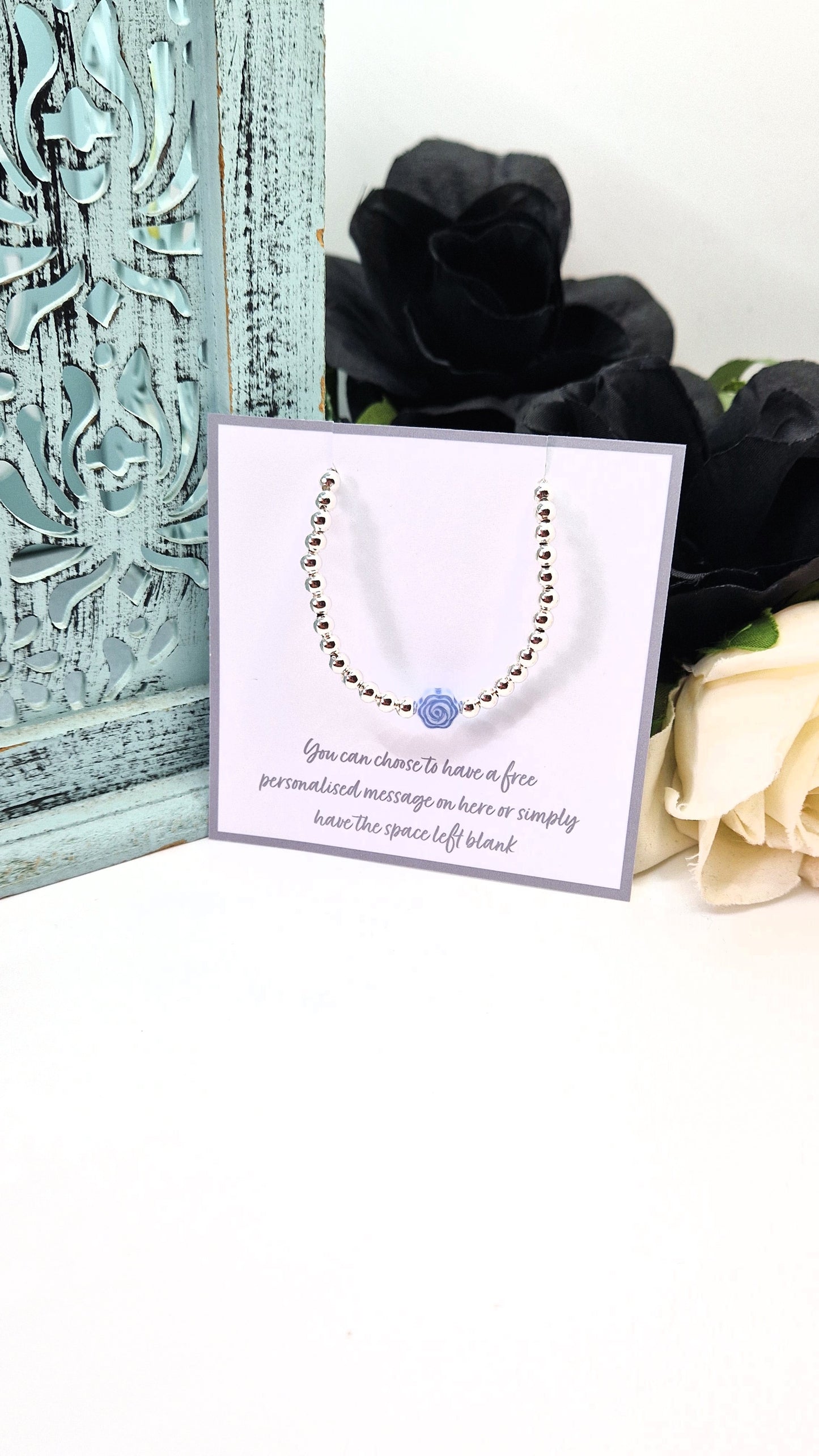 Blue Rose Bead Silver Plated Bracelet