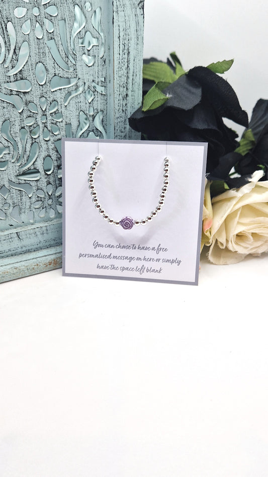 Purple Rose Bead Silver Plated Bracelet