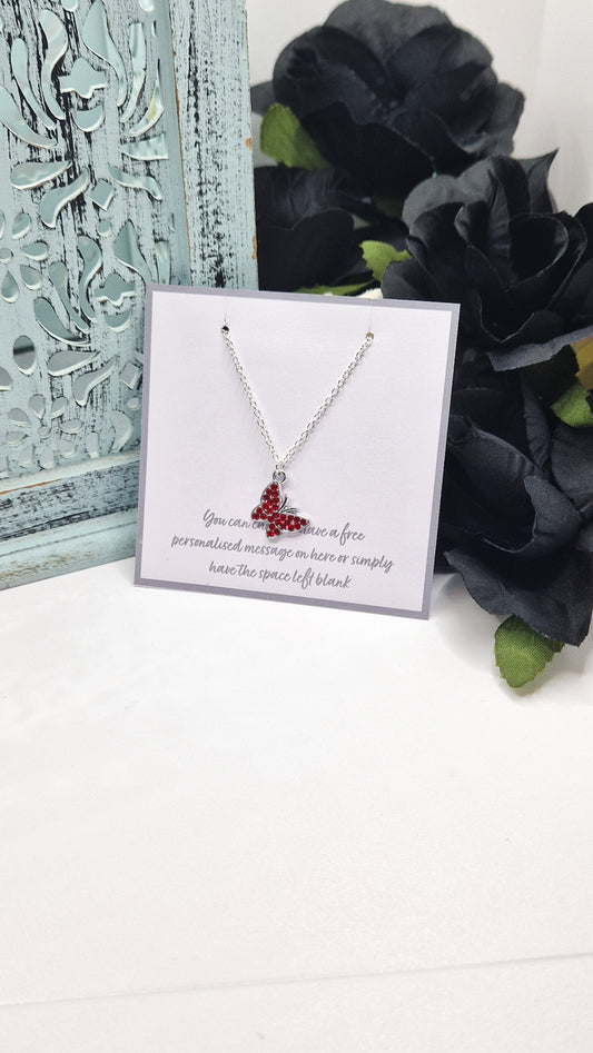 Red Butterfly Silver Plated Necklace