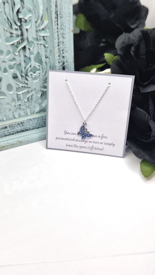 Blue Butterfly Silver Plated Necklace