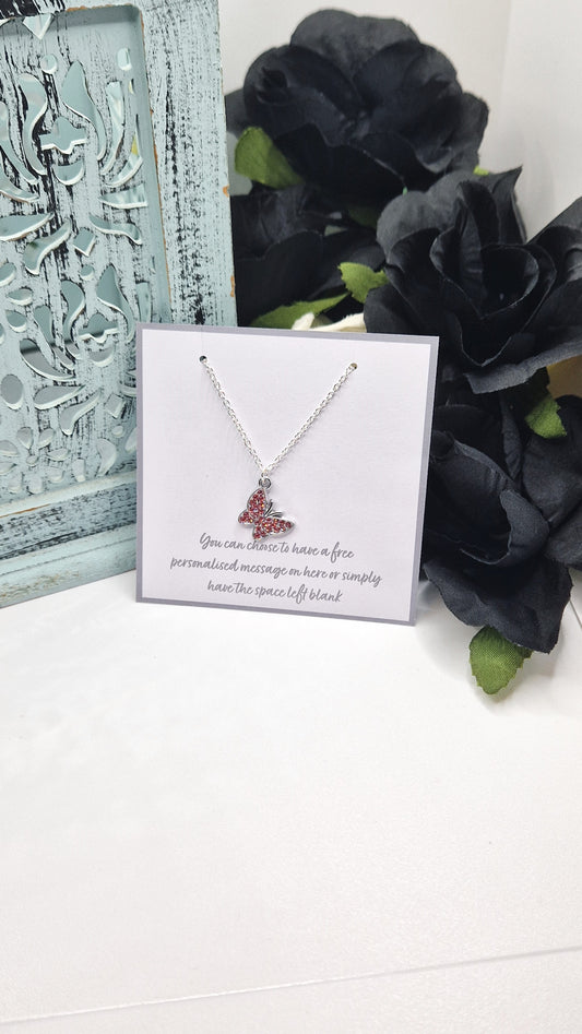 Pink Butterfly Silver Plated Necklace