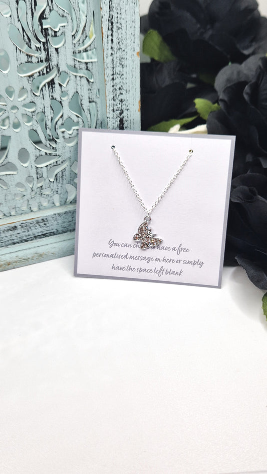 Crystal Butterfly Silver Plated Necklace