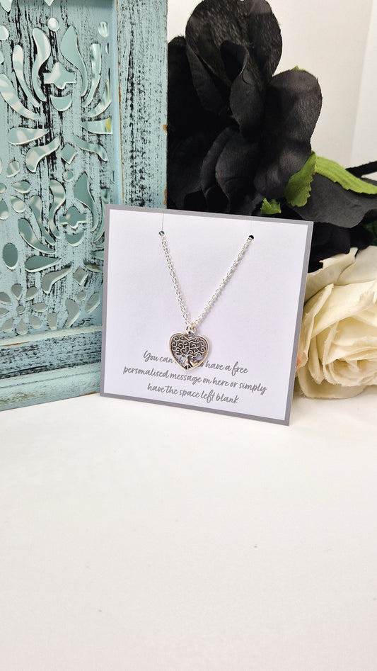 Heart Tree Of Life Silver Plated Necklace