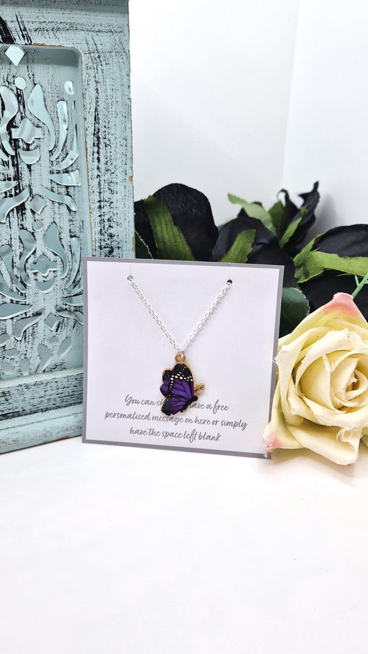 Purple Butterfly Silver Plated Necklace