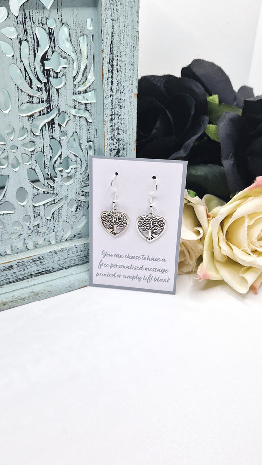 Heart Tree Silver Plated Earrings