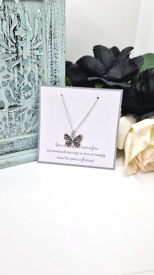 Black Butterfly Silver Plated Necklace