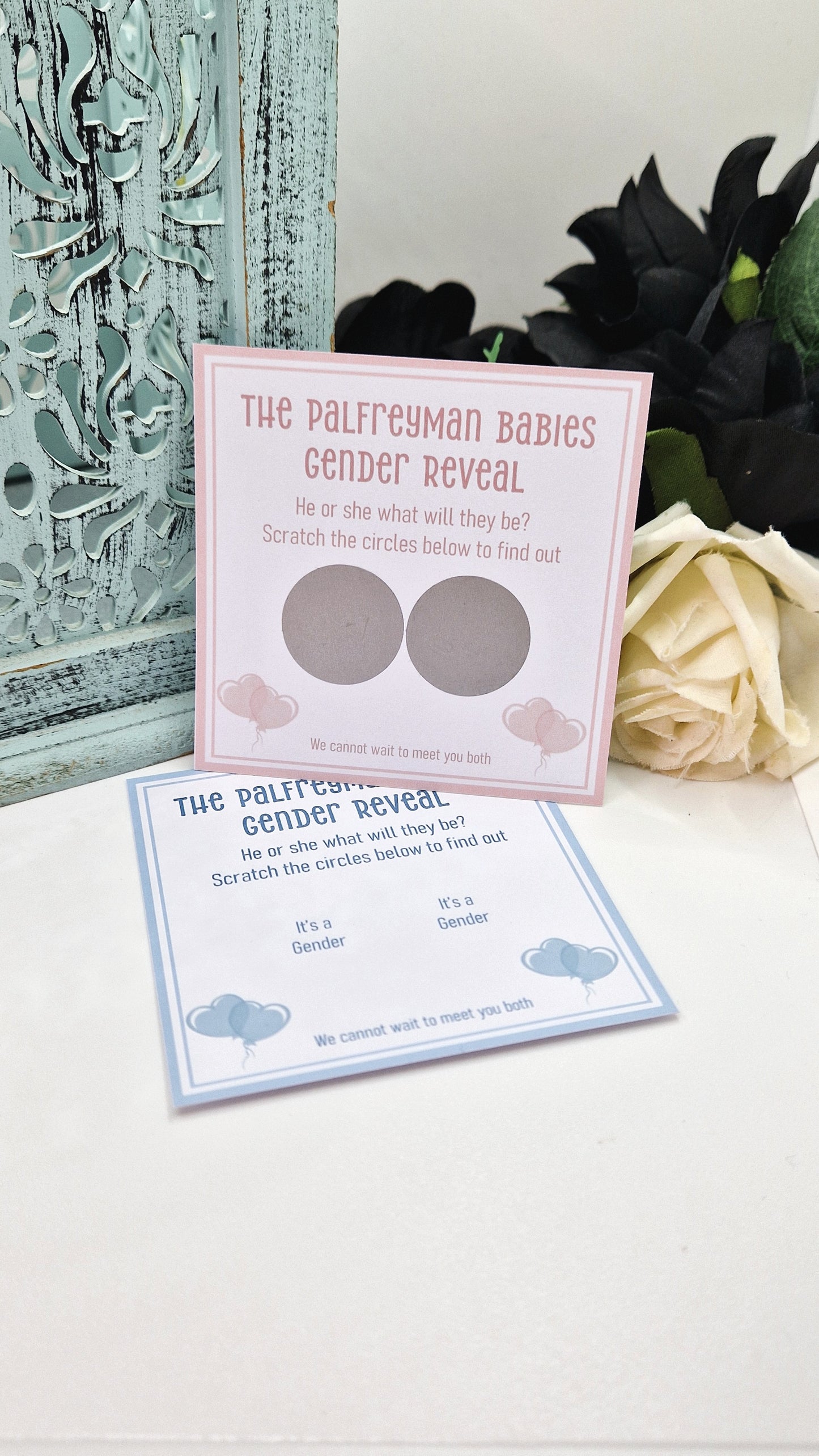 Twin Balloon Gender Reveal Scratch Cards