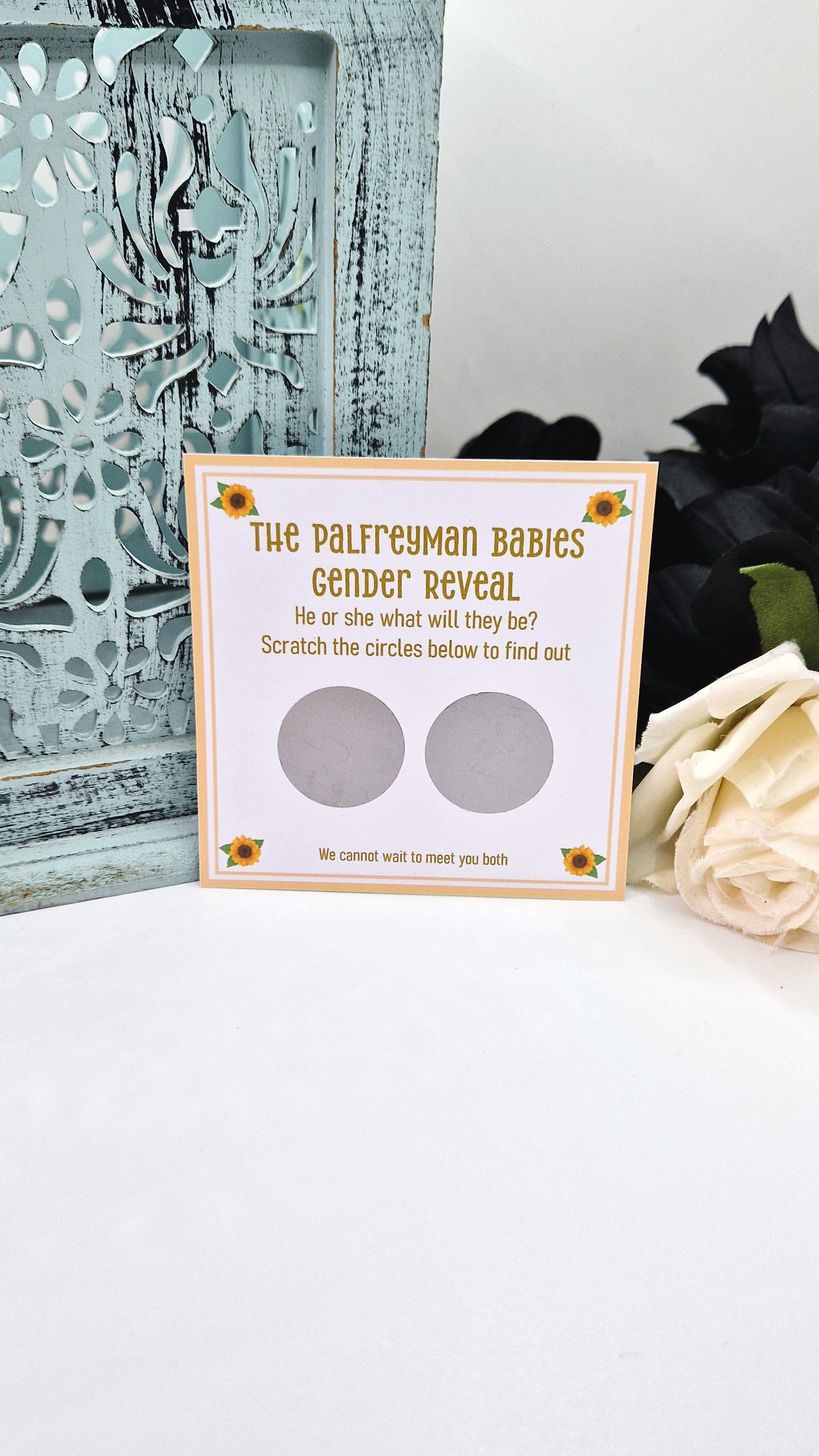 Twin Sunflower Gender Reveal Scratch Cards