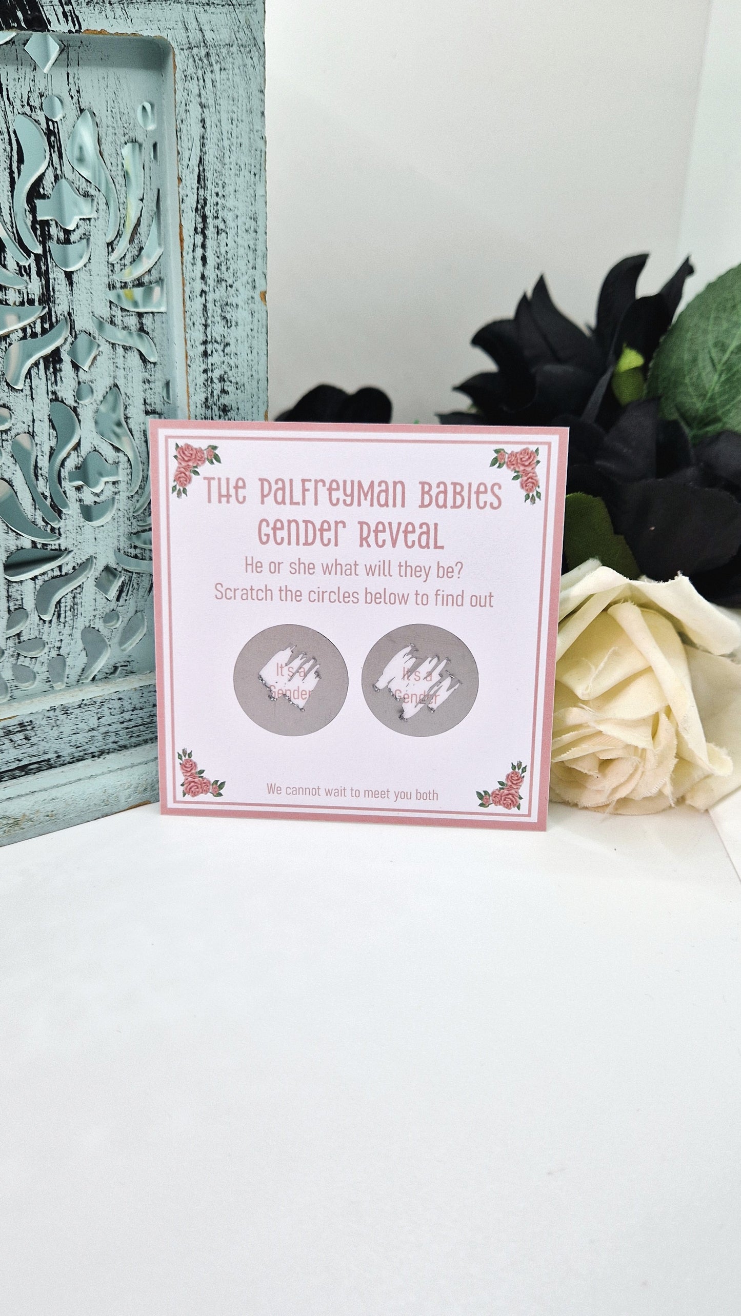 Twin Rose Gender Reveal Scratch Cards